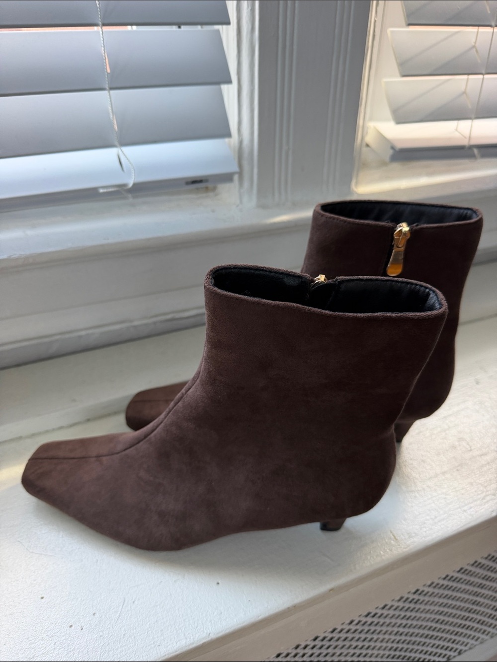 Women’s Dark Brown Suede-Like Ankle Boots with Side Zip